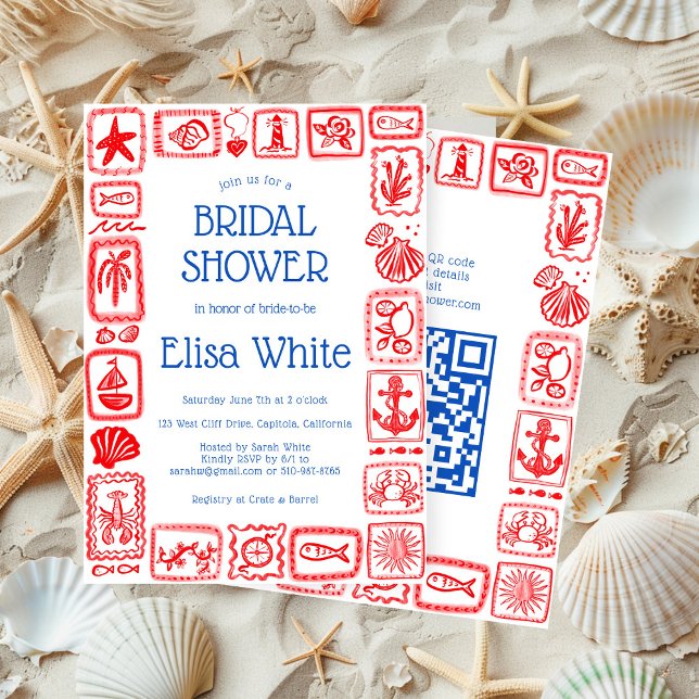 Invitación LoveNotes from Sea Bridal Shower Modern PERSONALIZ (LoveNotes from Sea Bridal Shower Modern CUSTOM QR Invitation
)