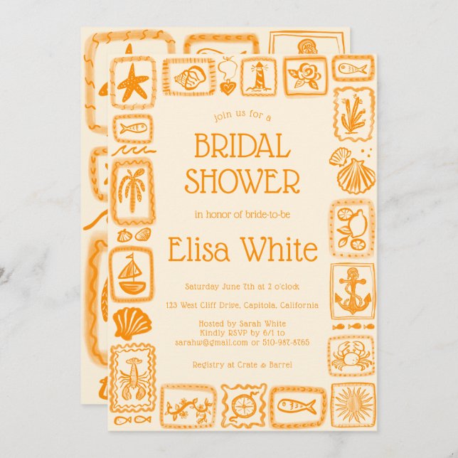 Invitación LoveNotes from the Sea Bridal Shower Modern PERSON (Anverso / Reverso)