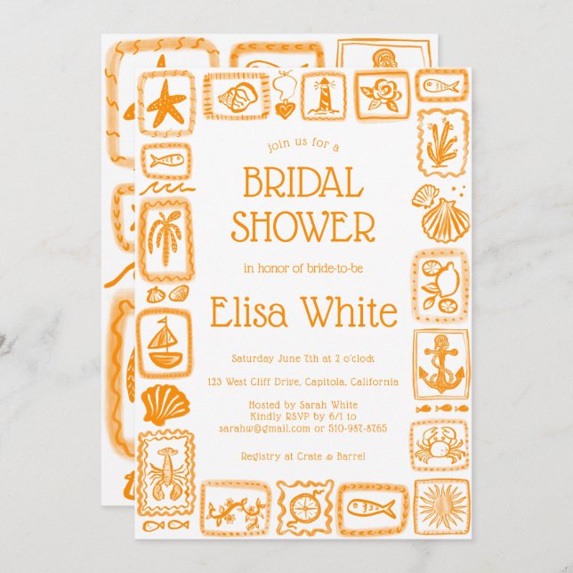 Invitación LoveNotes from the Sea Bridal Shower Modern PERSON (Anverso / Reverso)