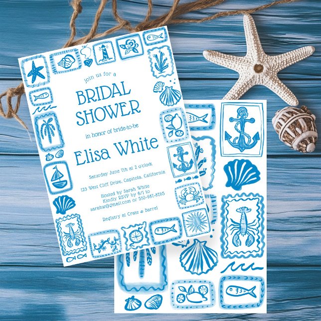 Invitación LoveNotes from the Sea Bridal Shower Modern PERSON (Postcards from the Sea Bridal Shower Modern CUSTOM Bridal Shower INVITATION
)