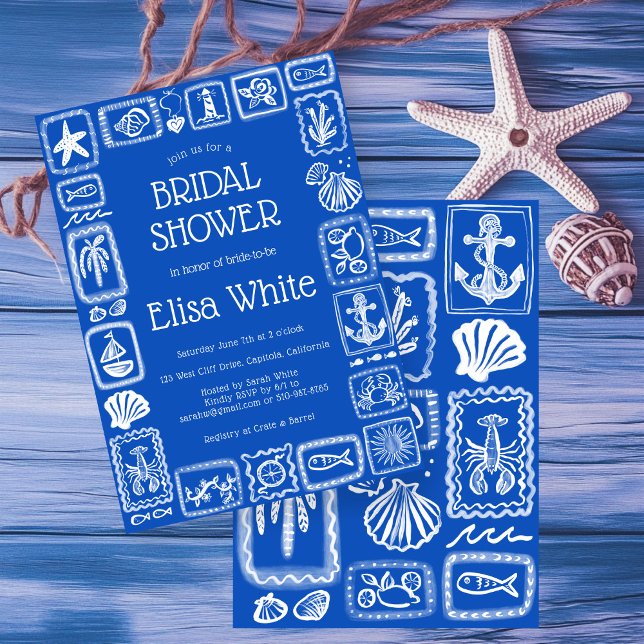 Invitación LoveNotes from the Sea Bridal Shower Modern PERSON (Love Notes from the Sea Bridal Shower Modern Blue White Preppy Cute CUSTOM Invitation
)