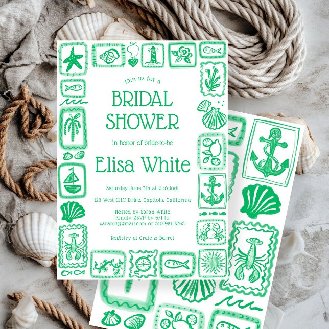 Invitación LoveNotes from the Sea Bridal Shower Modern PERSON (LoveNotes from the Sea Bridal Shower Modern Hand Drawn Beach Summer CUSTOM Invitation
)