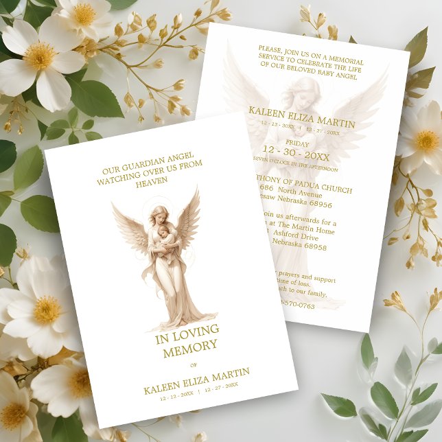 Invitación Loving Baby Guardian Angel Memorial Funeral (Loving Baby Guardian Angel Memorial Tribute Funeral Invitation Card.)