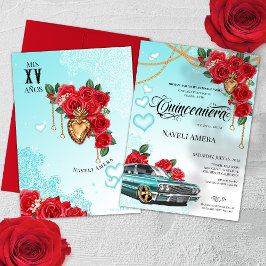 Invitación Lowrider Chola Chicano Red Rose Quinceanera