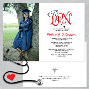 Invitación LPN fiesta/rojo de graduación de foto de enfermera