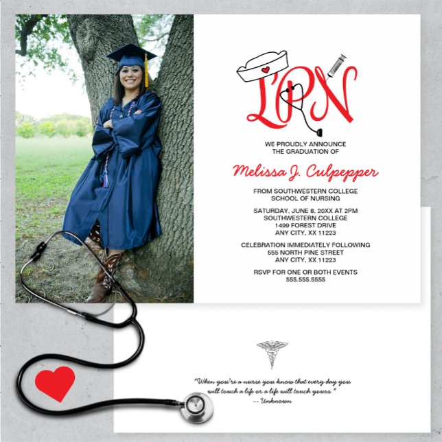 Invitación LPN fiesta/rojo de graduación de foto de enfermera (Subido por el creador)