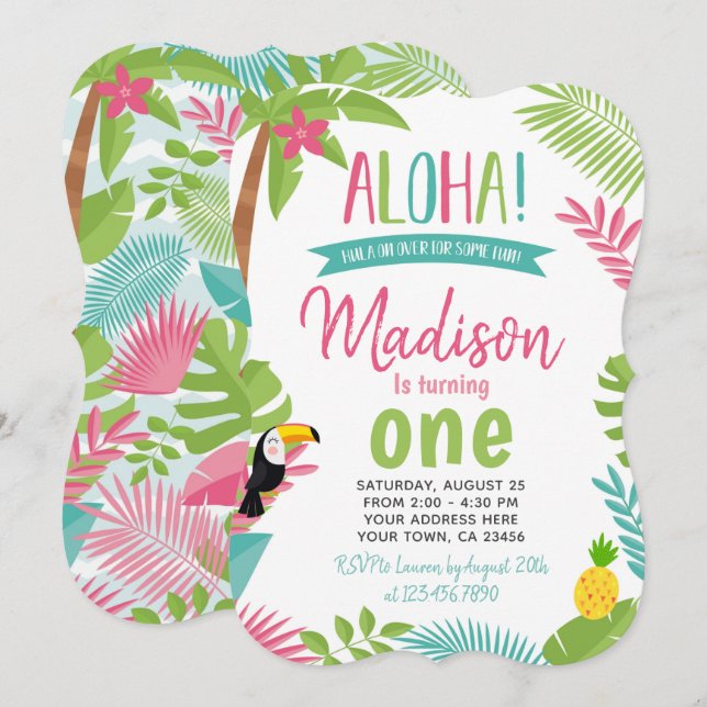 Invitación Luau 1er cumpleaños (Anverso / Reverso)