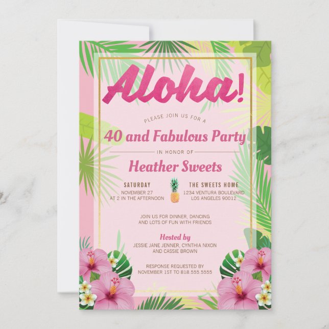 Invitación Luau 40th Birthday Party Invitation (Anverso)