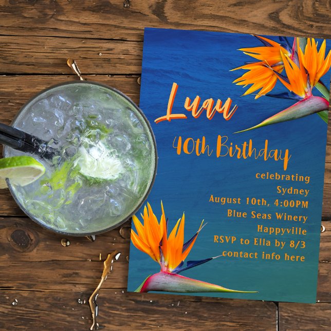 Invitación Luau Adult Birthday Party Hawaiian Flowers (Subido por el creador)