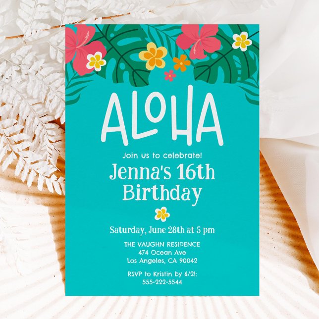 Invitación Luau Aloha Tropical 16º cumpleaños (Subido por el creador)