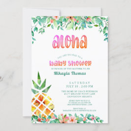 Invitación Luau Baby Shower Tropical Pineapple Floral