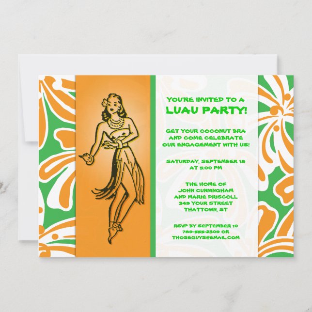 Invitación Luau, bailarina de Hula (Anverso)