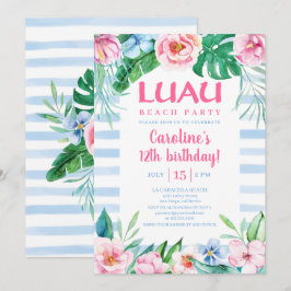 Invitación Luau Beach Fiesta Tropical Floral Hawaii Cumpleaño