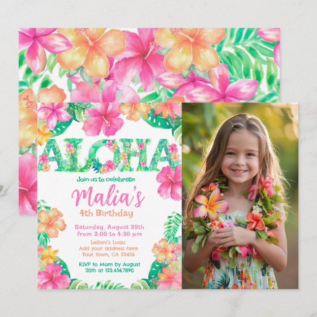 Invitación Luau Birthday (Anverso / Reverso)
