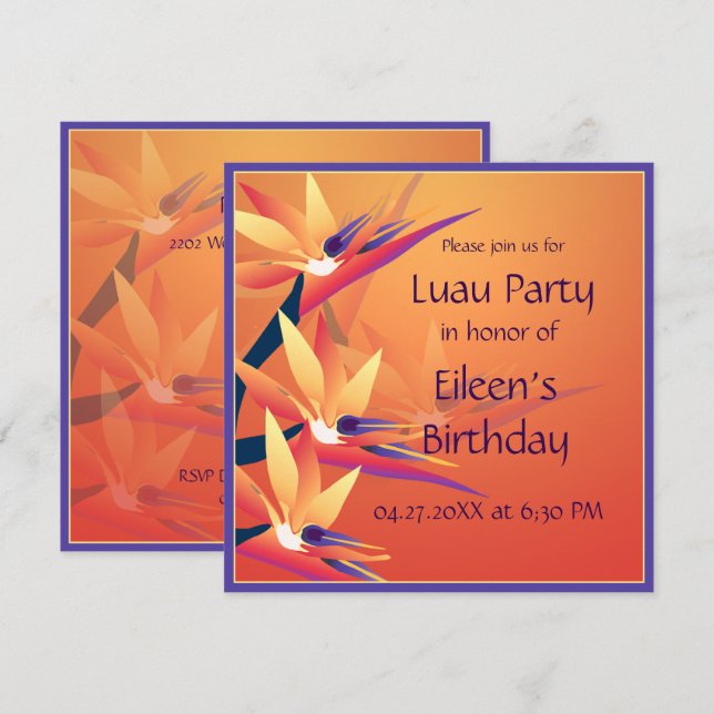 Invitación Luau Birthday Bird of Paradise Tropical Fiesta (Anverso / Reverso)