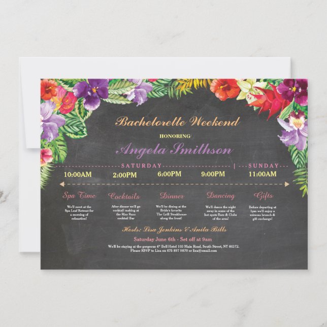 Invitación Luau Bridal Shower Itinerary Bachelorette Invite (Anverso)