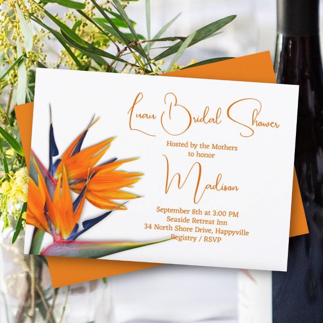 Invitación Luau Bridal Shower Naranja Bird of Paradise Design (Subido por el creador)