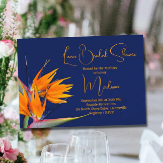 Invitación Luau Bridal Shower Naranja Bird of Paradise Design