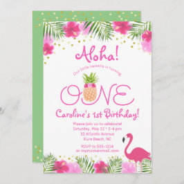 Invitación Luau Chica Floral Tropical Primer Cumpleaños