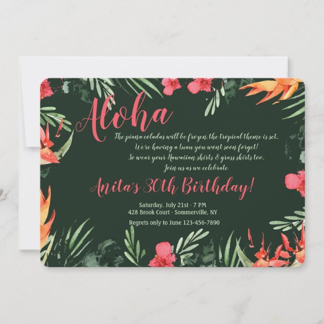 Invitación Luau de Flores Tropicales (Anverso)