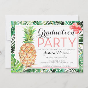 Invitación Luau de Graduación Piña Tropical con Foto Invi