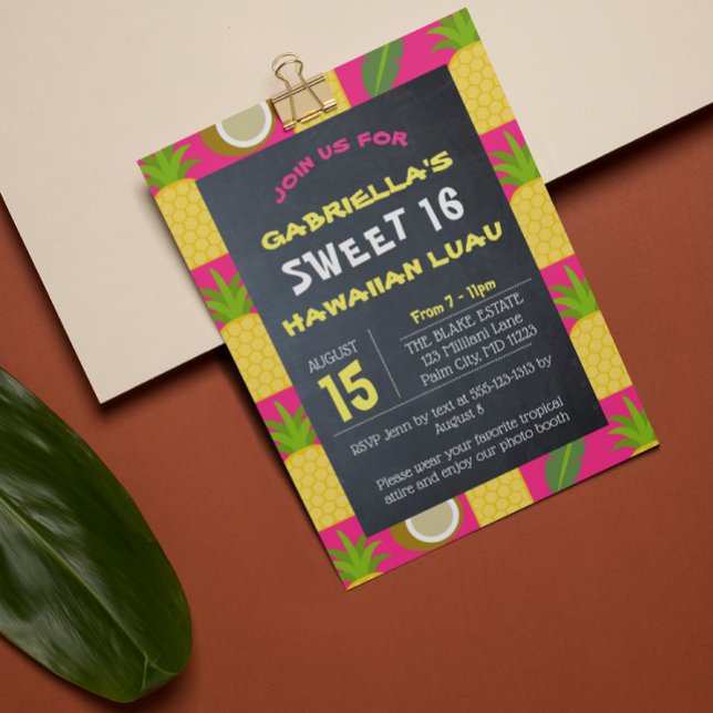 Invitación Luau dulce hawaiano trópico rosado 16 (Subido por el creador)