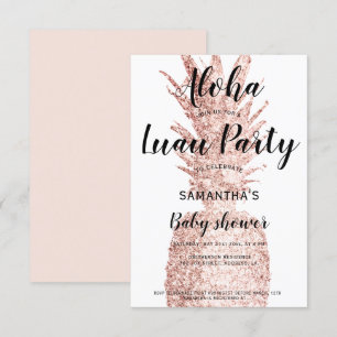 Invitación Luau fiesta Aloha baby ducha purpurina piña