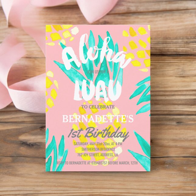 Invitación Luau fiesta Aloha piña primera cumpleaños (Luau party Aloha pineapples first Birthday Invitation)
