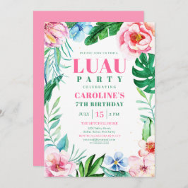 Invitación Luau Fiesta Tropical Floral Halcaide Rosado Cumple