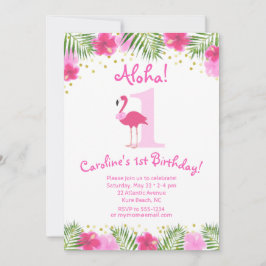 Invitación Luau Flamingo Tropical Chica del primer cumpleaños