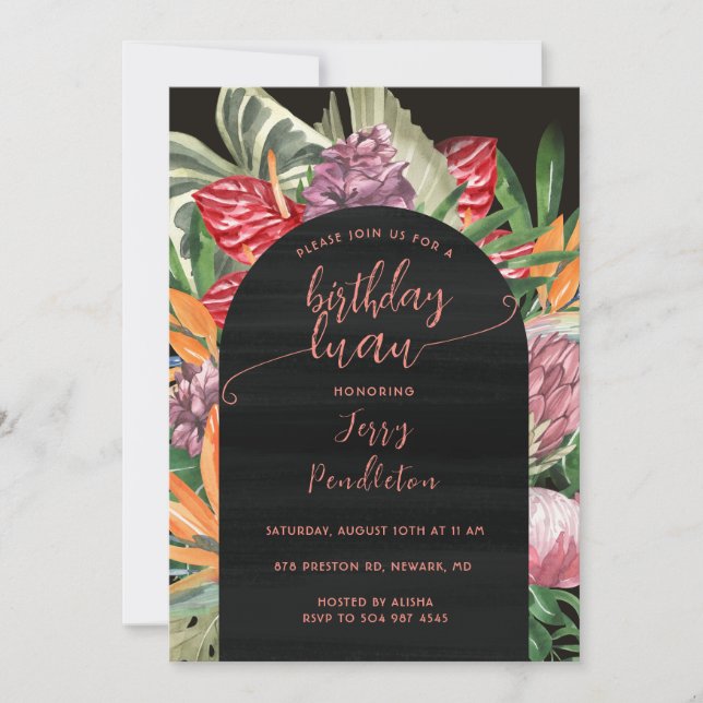 Invitación Luau floral tropical 2 Cumpleaños (Anverso)