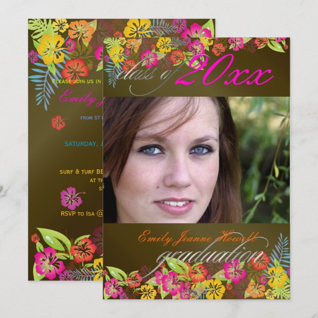 INVITACIÓN LUAU GRADUATION PARTIDO/HIBISCUS/RAINBOW (Anverso / Reverso)