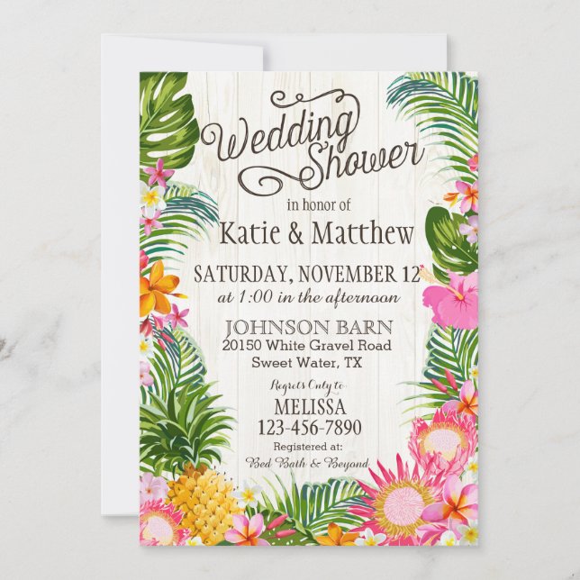 Invitación Luau Hawaiian Beach Rustic Wedtic Shower (Anverso)