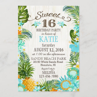 Invitación Luau Hawaiian Beach Sweet 16 cumpleaños