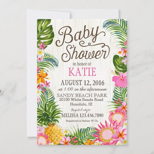 Invitación Luau Hawiian Beach Rustic Baby Shower (Anverso)