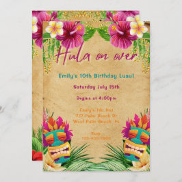 Invitación Luau Hula Tropical Hawai de Tiki en cumpleaños
