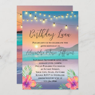Invitación Luau Pastel Sunset Beach Ocean Birday Party