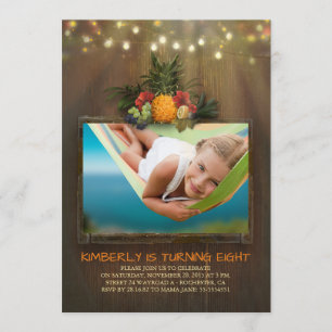 Invitación Luau Pineapple Beach String Luces Foto Cumpleaños