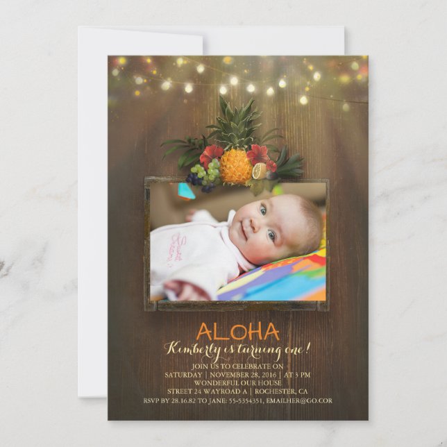 Invitación Luau Pineapple Tropical 1 Baby Birday Photo (Anverso)