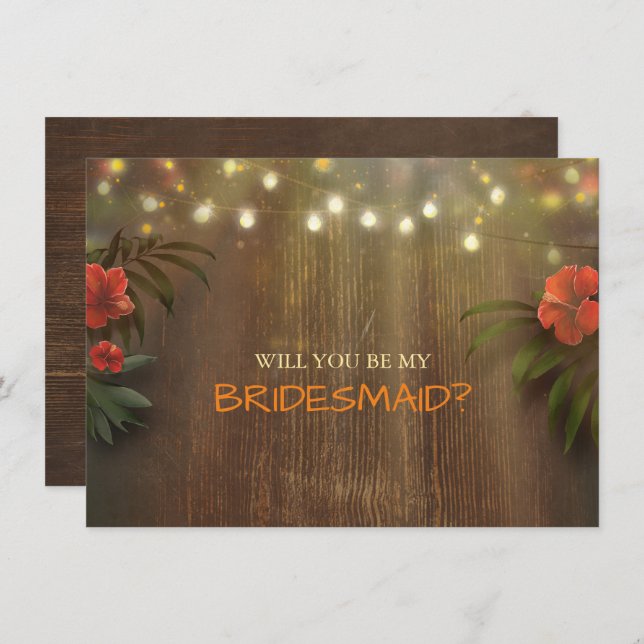 Invitación Luau Tropical Beach ilumina a la dama de honor flo (Anverso / Reverso)