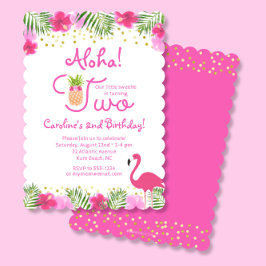 Invitación Luau Tropical Chica Floral Segundo Cumpleaños