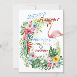 Invitación Luau Tropical Flamingo Pool Chica Cumpleaños