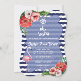 Invitación Luau Tropical Flamingo Stripes BABY SHOWER