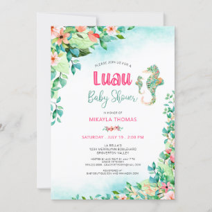 Invitación Luau Tropical Floral Baby Shower Seahorse