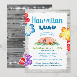 Invitación Luau Tropical Hawaiano   Cerdo Asado Floral Rústic