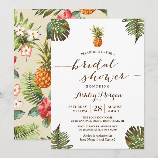Invitación Luau Tropical Sale de una ducha de novias con piña (Anverso / Reverso)
