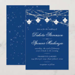 Invitación Luces azules clásicas de Fleur de Lis   Boda de jo