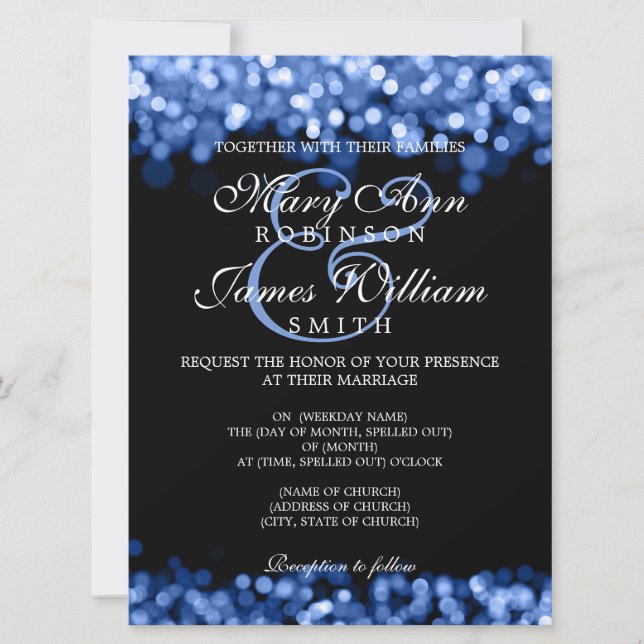 Invitación Luces azules de bodas elegantes (Anverso)