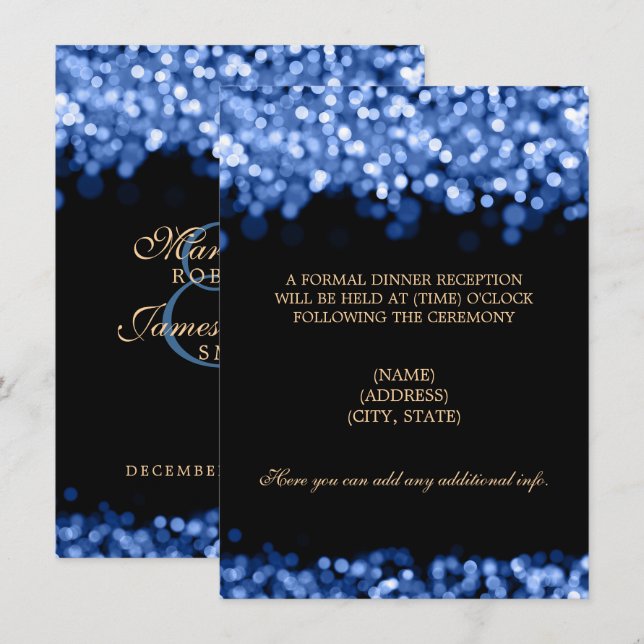 Invitación Luces azules de la recepción de bodas (Anverso / Reverso)