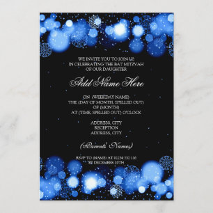 Invitación Luces azules de los copos de nieve de Mitzvah del